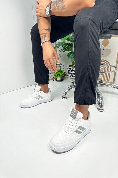 İmerShoes Λευκό ανδρικό αθλητικό παπούτσι - με κορδόνια, οβάλ δάχτυλα, οδοντωτή σόλα, στήριγμα στον αστράγαλο 351