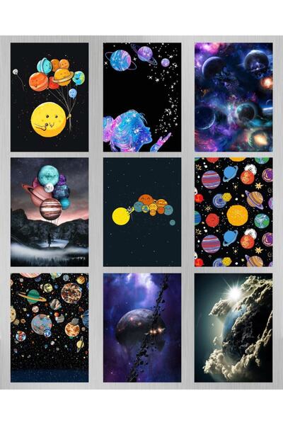 hediyeniburadabul 9 Piece Planet Design Wooden Painting Set