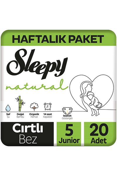 Sleepy Natural Weekly Package Baby Diapers Size 5 Junior 20 Pieces 11-18 kg