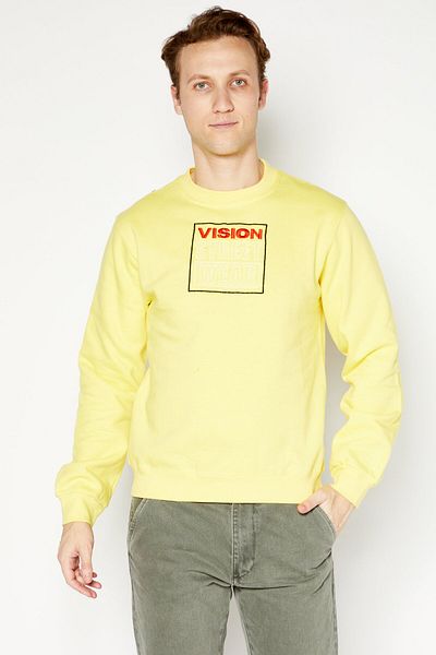 Vision Street Wear Men Crew Neck Long Sleeve Graphic Sweatshirt, Yellow