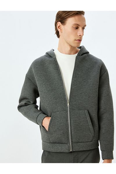 Koton Basic Hooded Sweatshirt with Viscose Blend Kangaroo Pocket