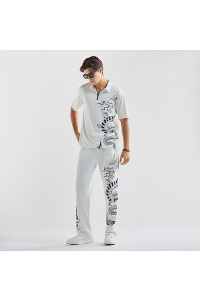 FAV Dragon Print Polo T-shirt with Zip Closure and Short Sleeves