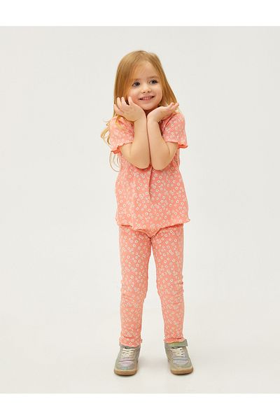 Koton Floral Leggings with Bow Detail, Elastic Waist, Ribbed