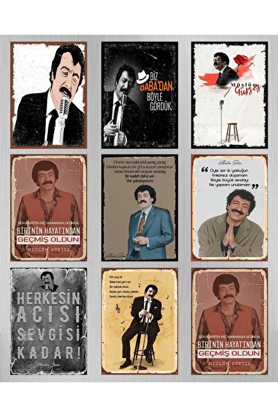 Pi Dekorasyon 9 Parça Müslüm Gürses Tasarım Ahşap Tablo Seti