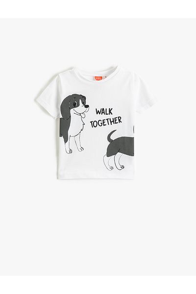 Koton Short Sleeve Crew Neck T-Shirt Dog Printed