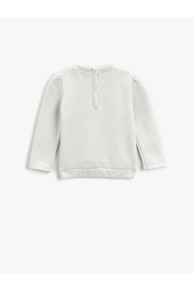 Koton Printed Sweatshirt with Snap Fastening on the Collar and Elastic Waist