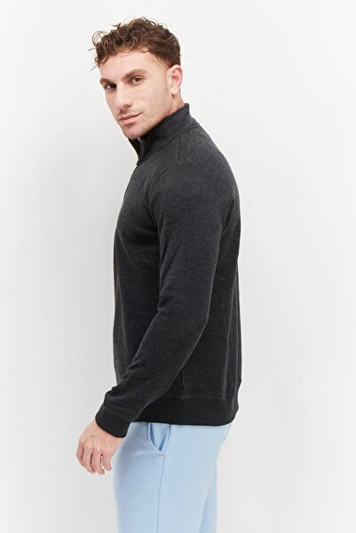 French Connection Men High Neck Brand Logo Half Zip Sweatshirt, Dark Grey