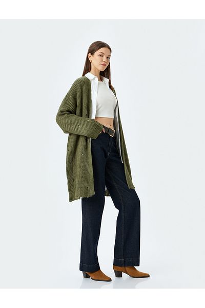 Koton Oversize V-Neck Flowy Long Knitwear Cardigan