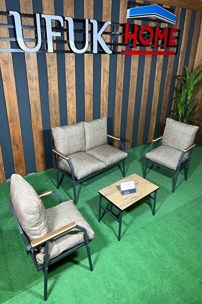 UFUK HOME Sehpalı Kahverengi Fermuarlı Bahçe Balkon Takımı, Cafe, Salon - Met...