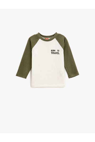 Koton Soft Textured Long Sleeve T-Shirt with Color Contrast Print Detail