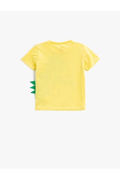 Koton Dinosaur Printed T-Shirt Long Sleeve Crew Neck Applique Detailed