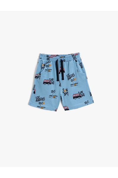 Koton Shorts Tie Waist Elastic Car Printed Pocket Cotton