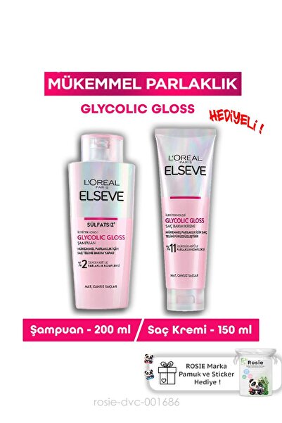 ELSEVE Glycolic Gloss Mükemmel Parlaklık Şampuan 200ml + Glycolic Gloss Pürüzsüzleştirici Saç Kremi