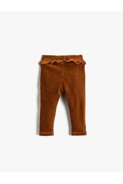Koton Ribbed Ruffle Detailed Leggings with Elastic Waist