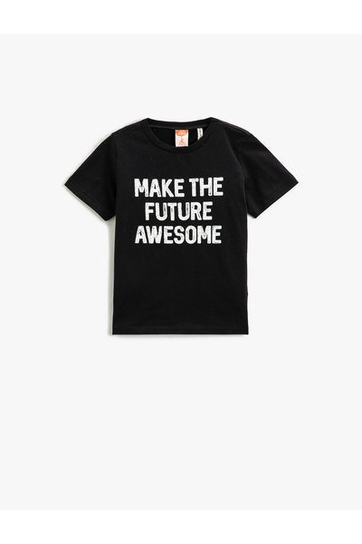 Koton تي شيرت مطبوع بأكمام قصيرة ورقبة دائرية