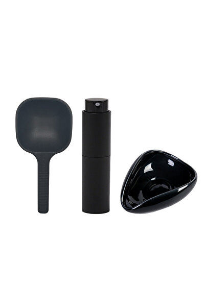 Choice1 طقم أسود مكون من 3 قطع: كوب قياس حبوب البن، ملعقة، زجاجة رذاذ، وعاء ق...