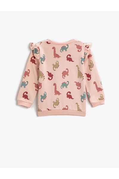 Koton Dinosaur Printed Ruffle Sweatshirt Cotton