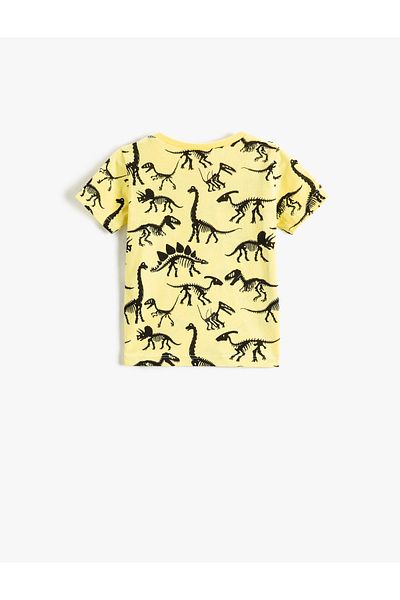 Koton Kurzarm-T-Shirt mit Rundhalsausschnitt und Dinosaurier-Aufdruck