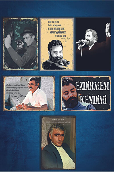 TABLOX Ahmet Kaya Ve Yılmaz Güney Retro Ahşap Poster 6 Adet (15x20)