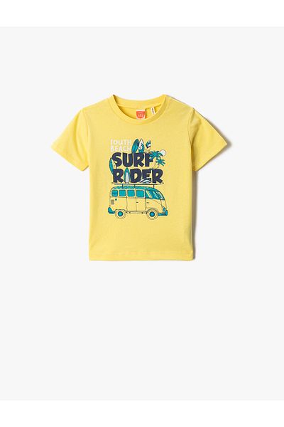 Koton Surf Themed Printed Short Sleeve T-Shirt Crew Neck