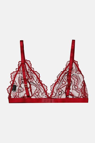 Asos Design Women Non-padded Lace Triangle Bra, Maroon