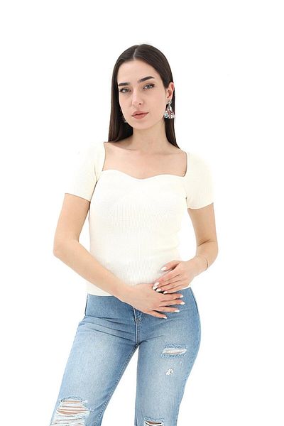 Moka Shopin Mokashopin Ecru Knitwear Sweater - Princess Collar, Short Sleeve