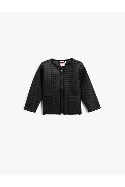 Koton Quilted Zipper Jacket Round Neck