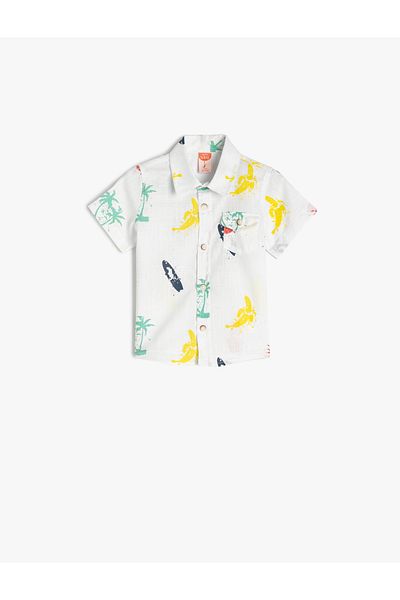 Koton Shirt Short Sleeve Flap Pocket Detailed Printed Cotton
