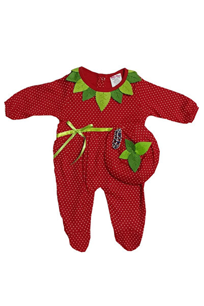 Babyrico Girl's Red Strawberry Long Sleeve Combed Cotton Jumpsuit 6