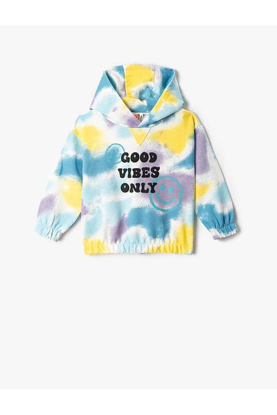 Koton Hanorac cu glugă cu model Tie-Dye - mânecă lungă, cu mansete și talie elastică