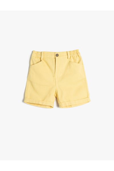 Koton Pantaloni scurți cu buzunare, talie elastică, bumbac, picioare răsucite