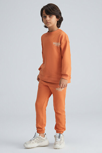 GRIMELANGE Skylar Jungen-Trainingsanzug-Set in Orange mit 3-fädigem Raster-Detail auf der Vorderseite und Rückseite