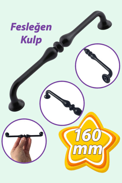 GLASWEN Fesleğen Kulp 160 mm Siyah Mutfak Kulpu Çekmece Dolap Kapak Kulbu Metal  Mobilya Dolabı Kulpları