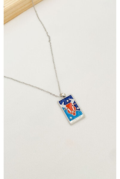 Sacha Accessories قلادة من الفولاذ الفضي على شكل برج الثور