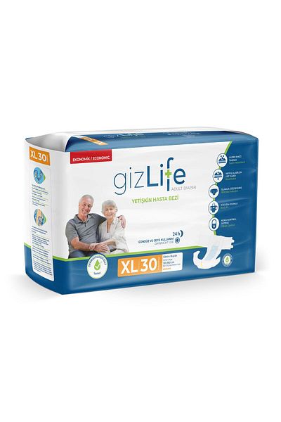 GIZLIFE Adult Patient Diapers with Waistband Extra Large Size Xl 30 Pieces