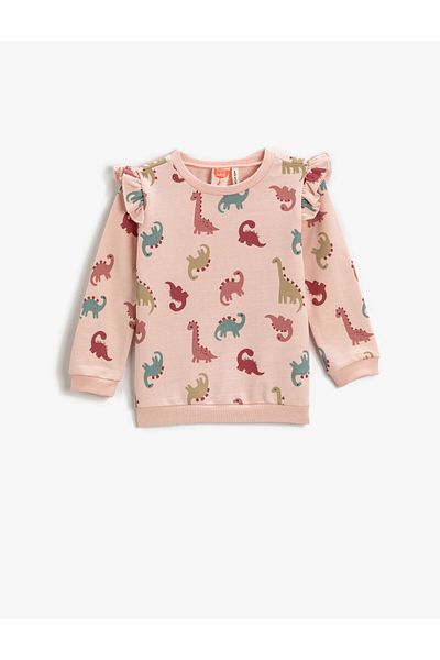 Koton Dinosaur Printed Ruffle Sweatshirt Cotton