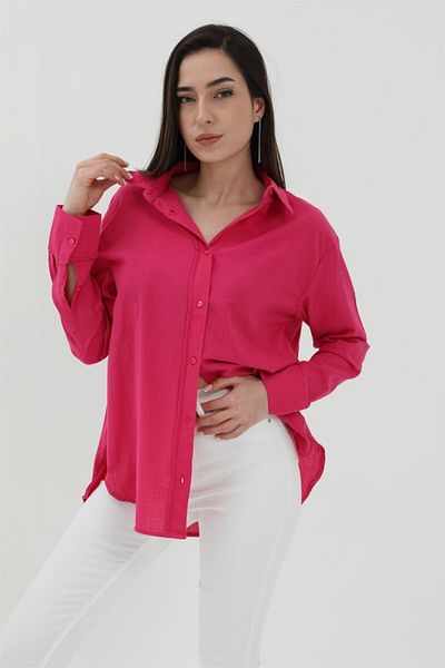 VAPUR TEKSTİL Cămașă de bază oversize cu mânecă lungă fucsia