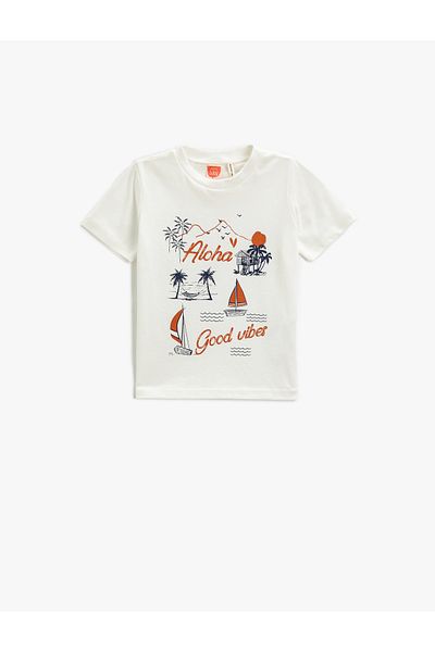 Koton Nature Themed Printed T-Shirt Short Sleeve Crew Neck