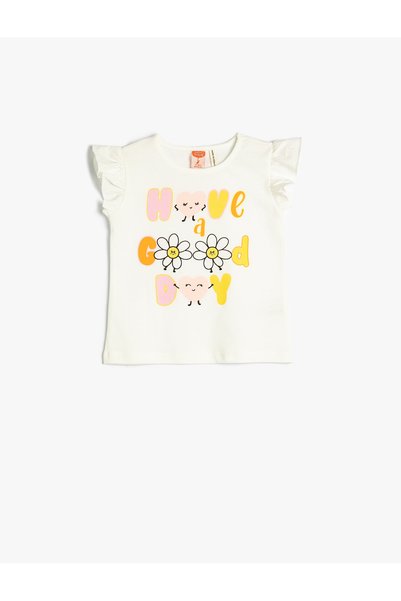 Koton T-Shirt Crew Neck Sleeveless Ruffle Daisy Printed Cotton