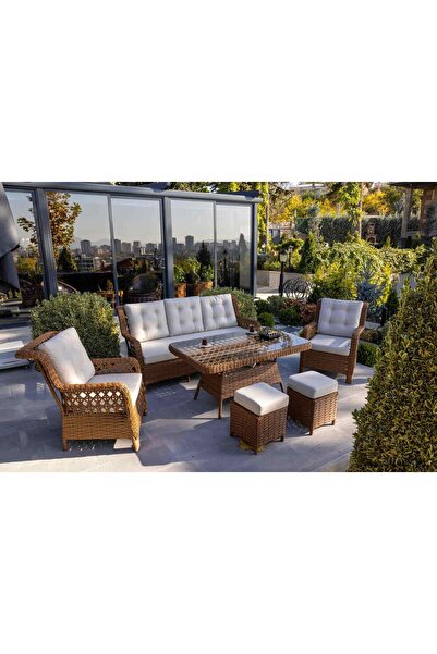 GRASS GARDEN Açelya Rattan 3 1 1 Masa Bahçe Balkon Mobilyası Alüminyum Üzeri ...