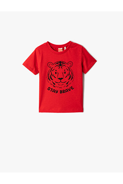 Koton Tricou cu mânecă scurtă cu imprimeu tigru, cu gât crepus