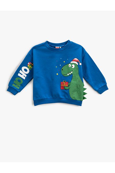 Koton New Year Themed Dinosaur Printed Sweatshirt Crew Neck Long Sleeve