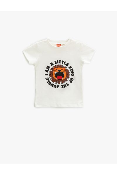 Koton Tricou cu mânecă scurtă cu leu cu imprimeu cu decolteu crestat