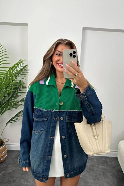 GÜLDEN KATRAN Green Knit Jeans Garnish Design Jacket