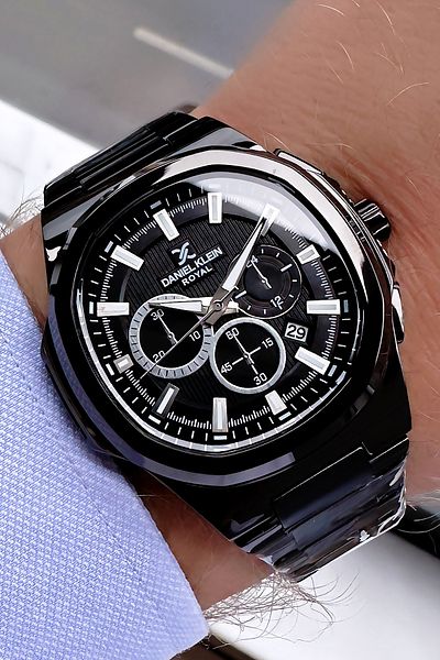 Daniel Klein Men's Black Wristwatch - 3 Atm Waterproof, Steel Cord and Bracelet Gift Dker2055C6
