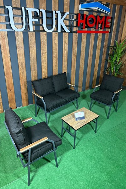 UFUK HOME Sehpalı Siyah Fermuarlı Bahçe Balkon Takımı, Cafe, Salon - Metal Ka...