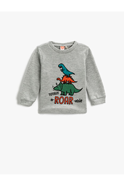 Koton Langarm-T-Shirt aus Baumwolle mit Dinosaurier-Print