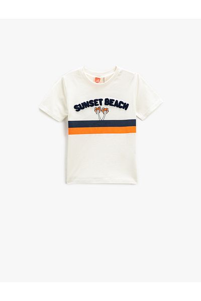 Koton Tricou imprimat cu mânecă scurtă, cu aplicație, cu detaliu, decolteu