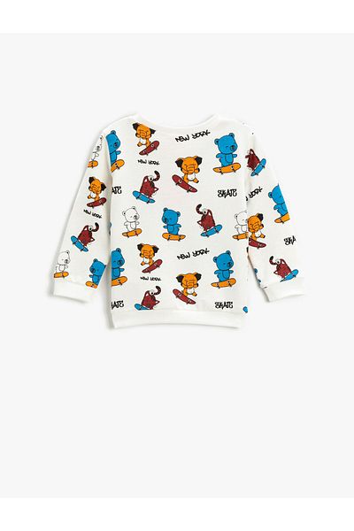 Koton Sweatshirt Long Sleeve Animal Printed Crew Neck Cotton