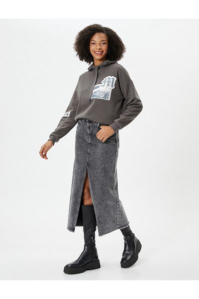 Koton Hooded Sweatshirt with Back and Front Applique Detail